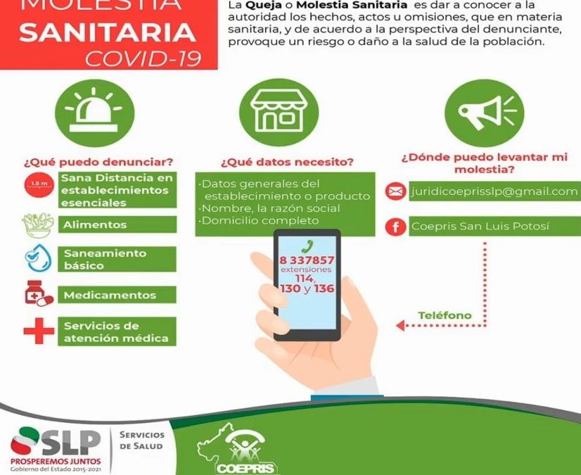 COEPRIS PONE A DISPOSICIÓN LÍNEA TELEFÓNICA PARA ATENCIÓN DE QUEJAS O MOLESTIAS SANITARIAS.