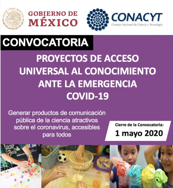 INVITA COPOCYT A CONVOCATORIA DE PROYECTOS DE ACCESO UNIVERSAL AL CONOCIMIENTO ANTE LA EMERGENCIA COVID-19.