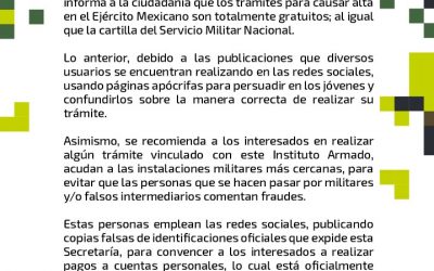 TRÁMITES PARA INGRESAR AL EJÉRCITO MEXICANO SON TOTALMENTE GRATUITOS: SEDENA