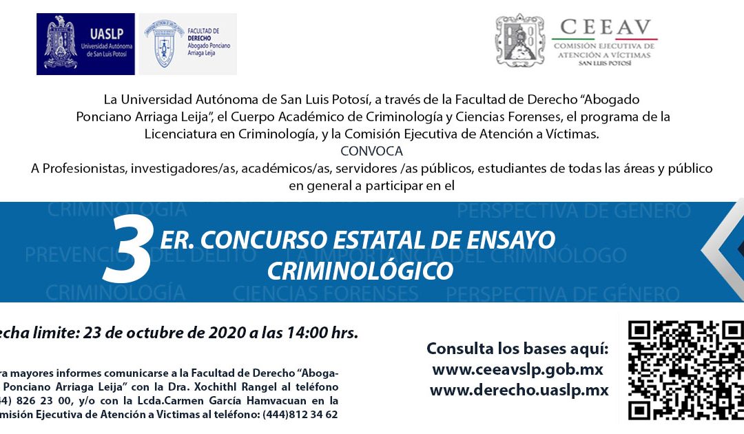 CEEAV CONVOCA AL TERCER CONCURSO ESTATAL DE ENSAYO CRIMINOLÓGICO.
