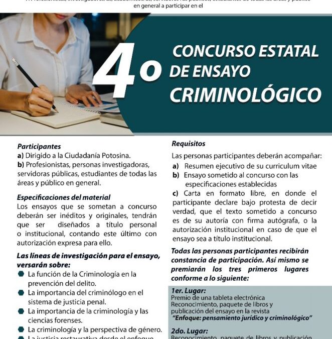 CEEAV INVITA A PARTICIPAR EN EL CUARTO CONCURSO ESTATAL DE ENSAYO CRIMINOLÓGICO