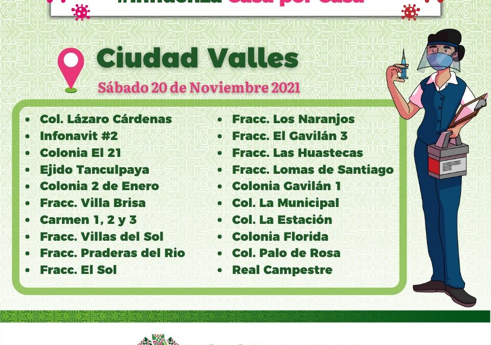 Jornada sabatina de vacunación contra influenza en Ciudad Valles.