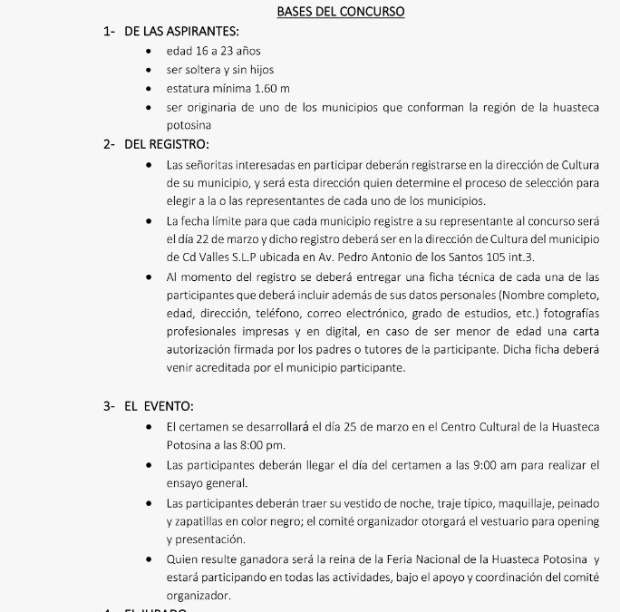 CONVOCATORIA PARA TODA LA HUASTECA EN ELECCIÓN DE REINA DE LA FENAHUAP 2022
