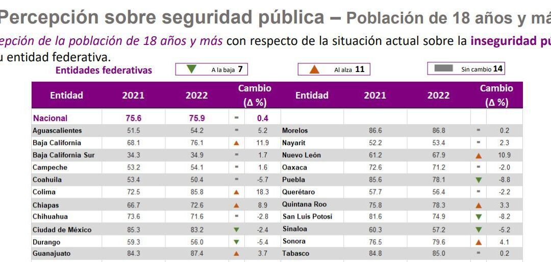 POTOSINOS PERCIBEN MEJORES CONDICIONES DE SEGURIDAD PÚBLICA EN LO VA DEL AÑO: INEGI