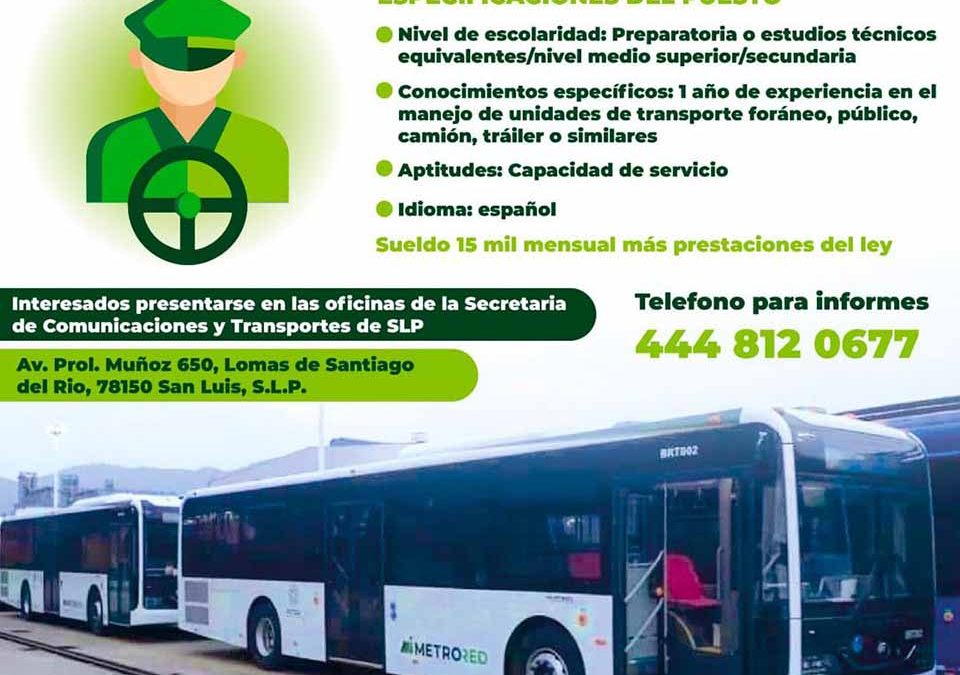 GOBIERNO ESTATAL SOLICITA OPERADORES PARA LA NUEVA METRORED