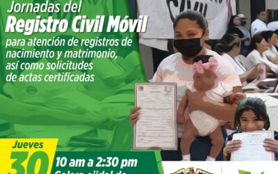 REGISTRO CIVIL MÓVIL BRINDARÁ SERVICIOS EN GALERA EJIDAL DE NUEVO CRUCITAS