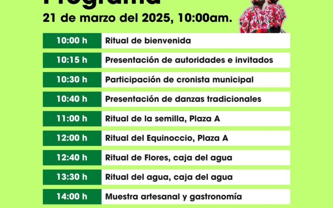 El nuevo Gobierno Municipal que preside Marcelino Bautista Rincón, a través de la dirección de Cultura a cargo del C. Julio León Meraz, invitan a la población a experimentar la magia del Equinoccio de Primavera, disfruta de un evento único: